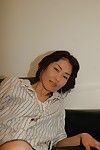 Raunchy Japanese MILF takes off her short skirt and has some cage of love vibing enjoyment