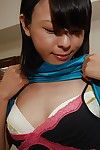 Merry Chinese juvenile Miki Kamisaka gradually striptease off her clothing