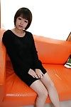 Sassy Japanese MILF with  fur pie undressing and widening her legs
