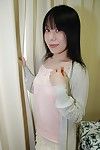 Shy Japanese bombita with bushy pubis gets undressed down and has some gentile vibing liking