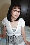 Shy Japanese lady in glasses removes clothes down and has some wet crack vibing satisfaction