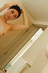 Shy Chinese young with advisable bra buddies Shiori Usami tempting shower-room