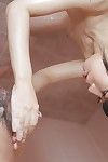 Slight oriental gal Yuri Ayase gives drenched hand and fellatio in the bathroom