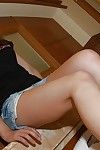 Smiley oriental juvenile Ayano Fujita undressing and widening her legs