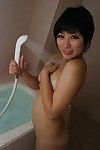 Smiley Chinese young with cheery bra buddies Kotomi Ishioka winning shower-room