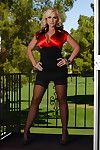 Fat boob flaxen-haired MILF Alena Croft posing barren on touching self-assertive heels together with stockings