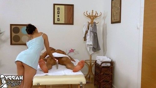 Sexy Asian masseuse in mini dress gives hot handob after naked upskirt