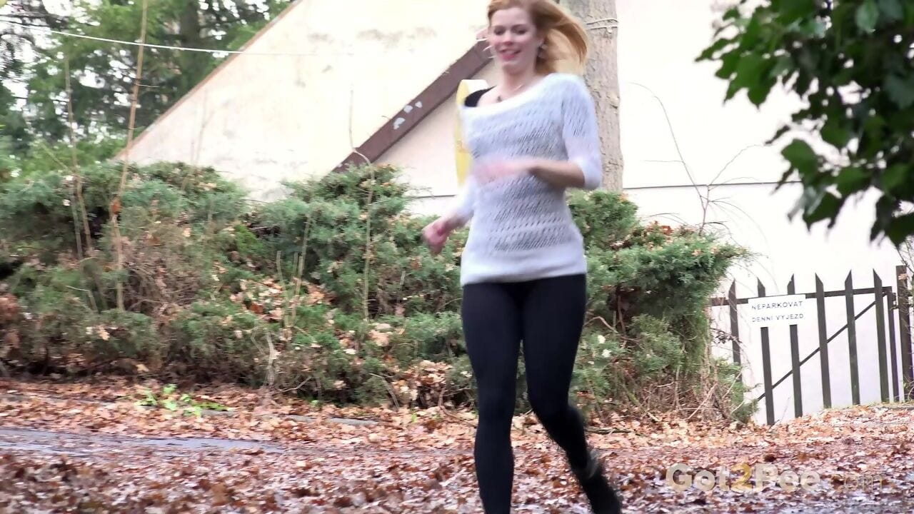Chrissy is out for a jog in the woods when the urge to pee comes over her