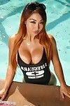 Busty lifeguard in the pool