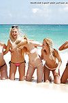 Stupendous teenage gals stripping off their bikinis outdoor