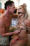 Blonde babe fucking with a gag in her mouth in a dirty BDSM action