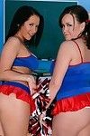 Hot cheerleaders Jayden Jaymes and Brandy Talore show their sexy boobs
