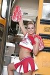 Three lustful cheerleader hotties strip and show their sexy butts
