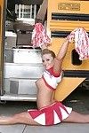 Three lustful cheerleader hotties strip and show their sexy butts