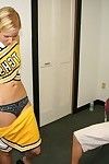 Teen cheerleader giving sexy handjob