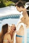 Swim and threesome sex with tow hot teens