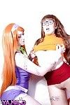 Sexy clothed cosplay lesbian girls Elouise & Harmony Reigns eating pussy
