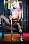 Cosplay fetish model Aria Alexander spreading pink cunt in ripped pantyhose