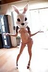 Topless chick Gabriella Paltrova flaunting nice tits in cosplay bunny head