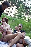 Promiscuous bride enjoys a hardcore foursome with well-hung guys outdoor