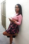 Busty black girl Porsha Carrera bends over in high heels for upskirt