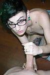 Emo glasses wearing teen models nude gives handjob and receives