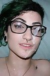 Emo glasses wearing teen models nude gives handjob and receives
