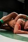 Ebony teen strap-on fucked defeated girl in lesbian wrestling