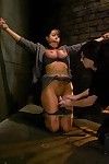 Slave girl gets tied up and tortured with electricity by lezdom