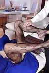 Leggy chicks Tina Kay and Dolly Diore remove stockings to give footjob