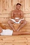 Seductive babe Melanie Memphis gives a great footjob in the sauna