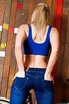 Hot blonde candice posing in her tight blue jeans