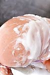 Glamorous MILF performs messy gloryhole scene with a fake cock and jizz
