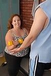 Obese granny Cyn undresses after workout session to suck dick instead