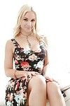 Blonde pornstar Sarah Vandella releasing big tits from summer dress and bra
