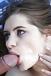 Outdoor blowjob by slender young brunette Alice March on the grass