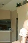 Lusty teenage blonde babe with jaw-dropping big tits gives a handjob