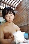 Shy asian lassie gives a soapy hand and a sensual blowjob