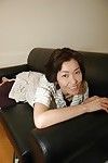 Naughty asian MILF takes off her skirt and has some pussy vibing fun
