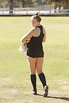 Chunky amateur coed Deidre Collins posing in spandex shorts and knee highs