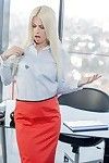 Platinum blonde Jessie Volt banging on office desk in lace lingerie
