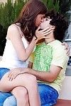 Amateur couple kissing outdoors before she flashes upskirt panties