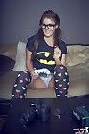 Busty brunette geek kat in her sexy socks