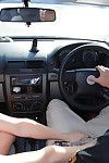 Sweet amateur with tiny tits and shaved slit gets screwed in the car