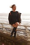 Clothed MILF Regina flashing upskirt beaver in public with no panties on