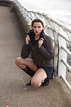 Clothed MILF Regina flashing upskirt beaver in public with no panties on