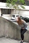 Blonde teen Suzzie baring her pussy lips and sexy ass and pissing in public