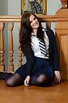 Cute schoolgirl Jessica-Ann Fegan modeling non nude in nylons and skirt