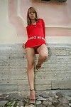 Luxurious babe?s upskirt short under red dress