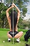 Skinny brunette Lexa outdoors showing naked round ass & spreading pussy